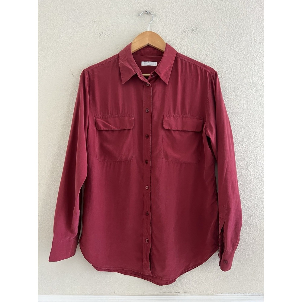 Equipment Femme Womens Small Burgundy Maroon 100% Silk Signature Button Up Shirt